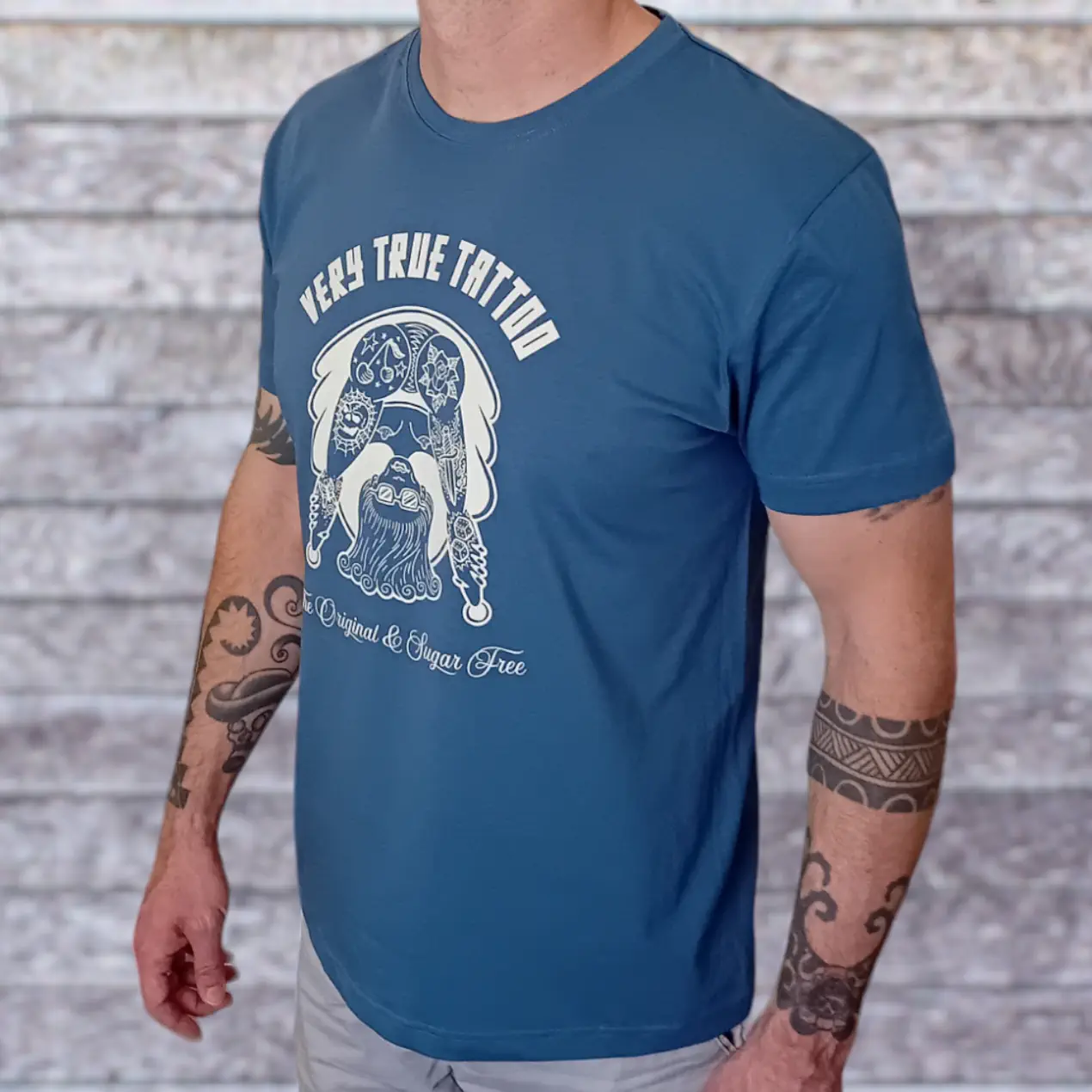 Golden Lady tattoo t-shirt denim blue
